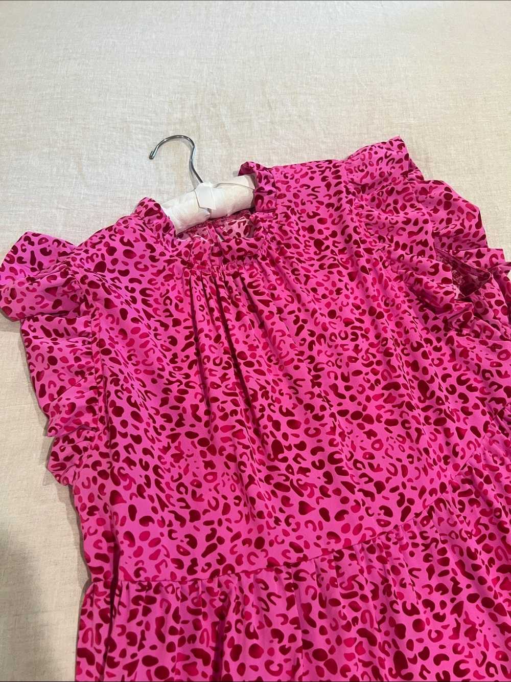 Hot Pink Leopard Print Ruffle Sleeve Maxi Dress - Picture 3 of 4